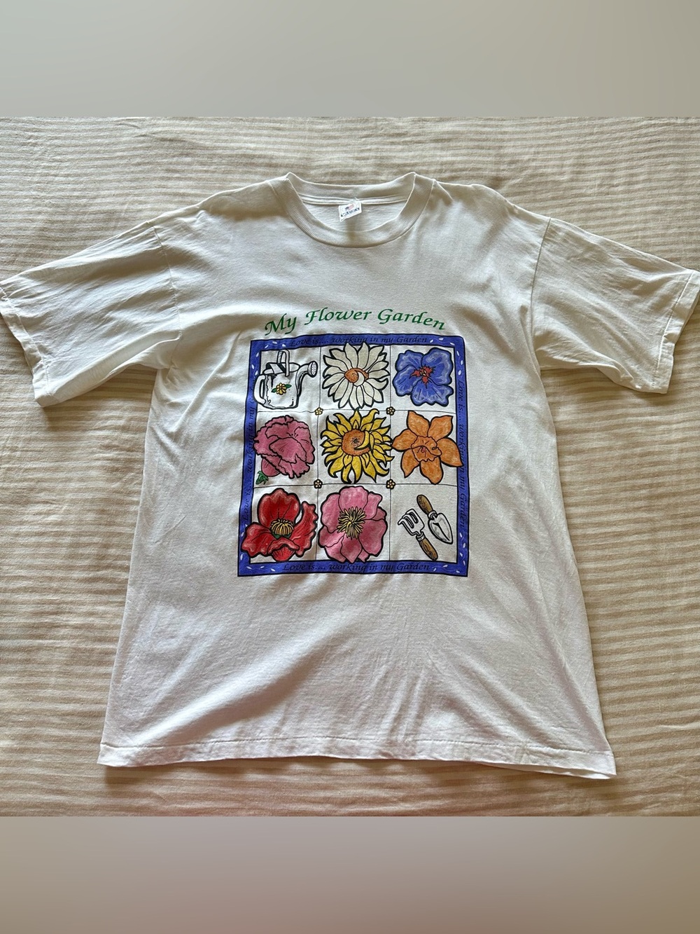 vintage single stitch 100% cotton “my flower garden” floral tee / sz large